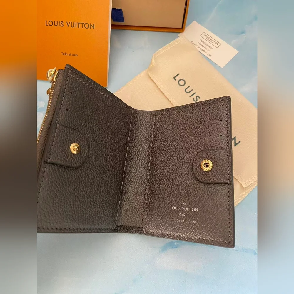 Louis Vuitton Black Embossed Monogram Compact Wallet with Gold Charm - Picture 3 of 11